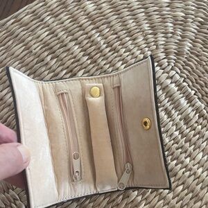 Brown leather jewelry travel bag with Zipper Pockets and ring holder